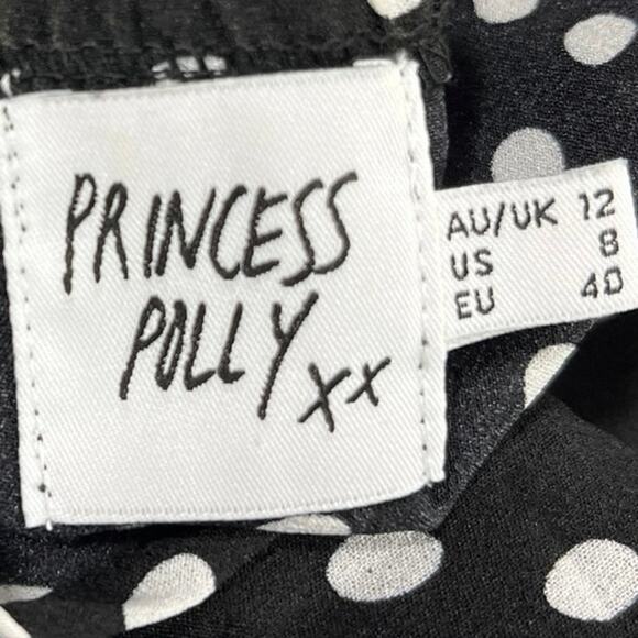 Princess Polly Black White Polka Dots Ruffle Sleeveless Mini Wrap Dress Size 8 - Picture 4 of 5